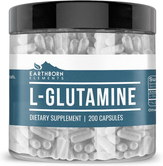Pure & Undiluted L-Glutamine Capsules - 200 Count by Earthborn Elements, Additive-Free