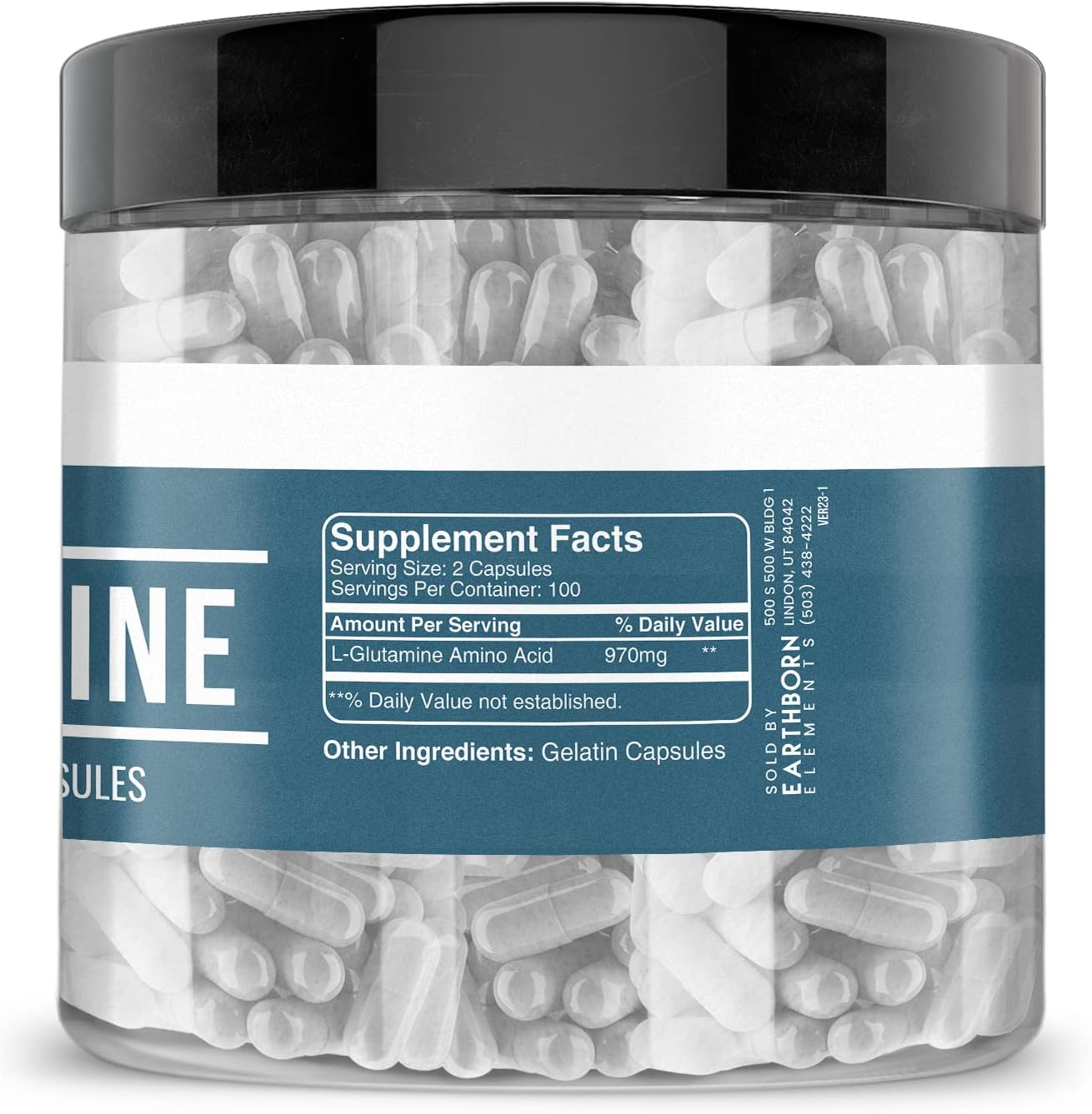 Pure & Undiluted L-Glutamine Capsules - 200 Count by Earthborn Elements, Additive-Free