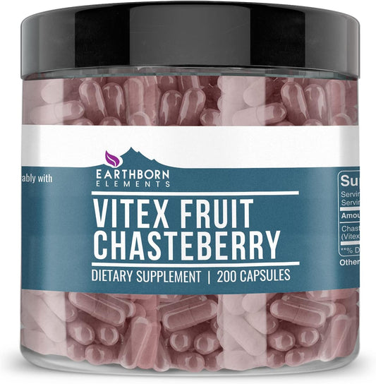 Pure & Undiluted Vitex (Chasteberry) 200 Capsules by Earthborn Elements - Additive-Free