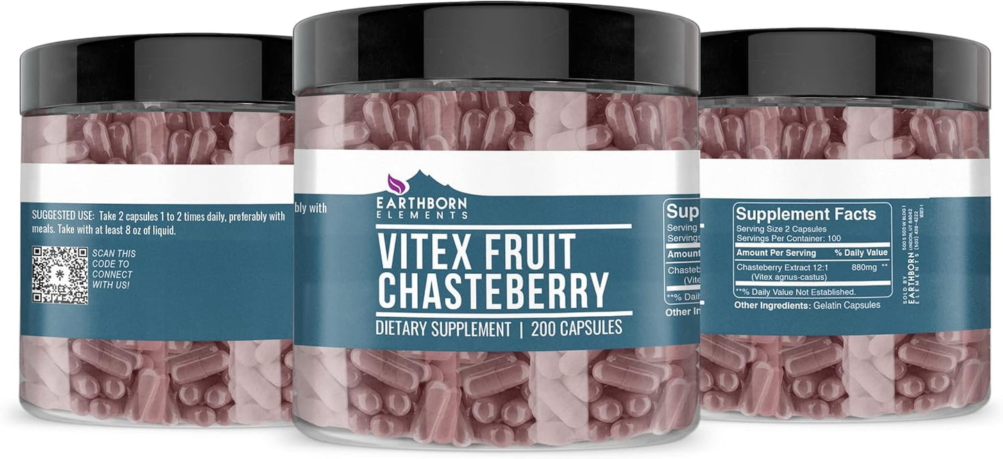 Pure & Undiluted Vitex (Chasteberry) 200 Capsules by Earthborn Elements - Additive-Free