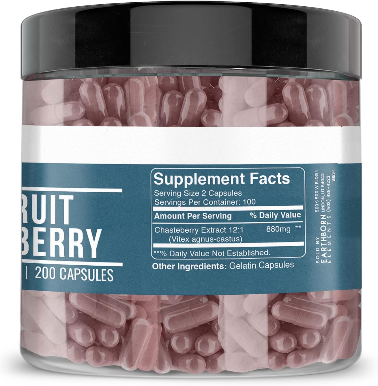 Pure & Undiluted Vitex (Chasteberry) 200 Capsules by Earthborn Elements - Additive-Free