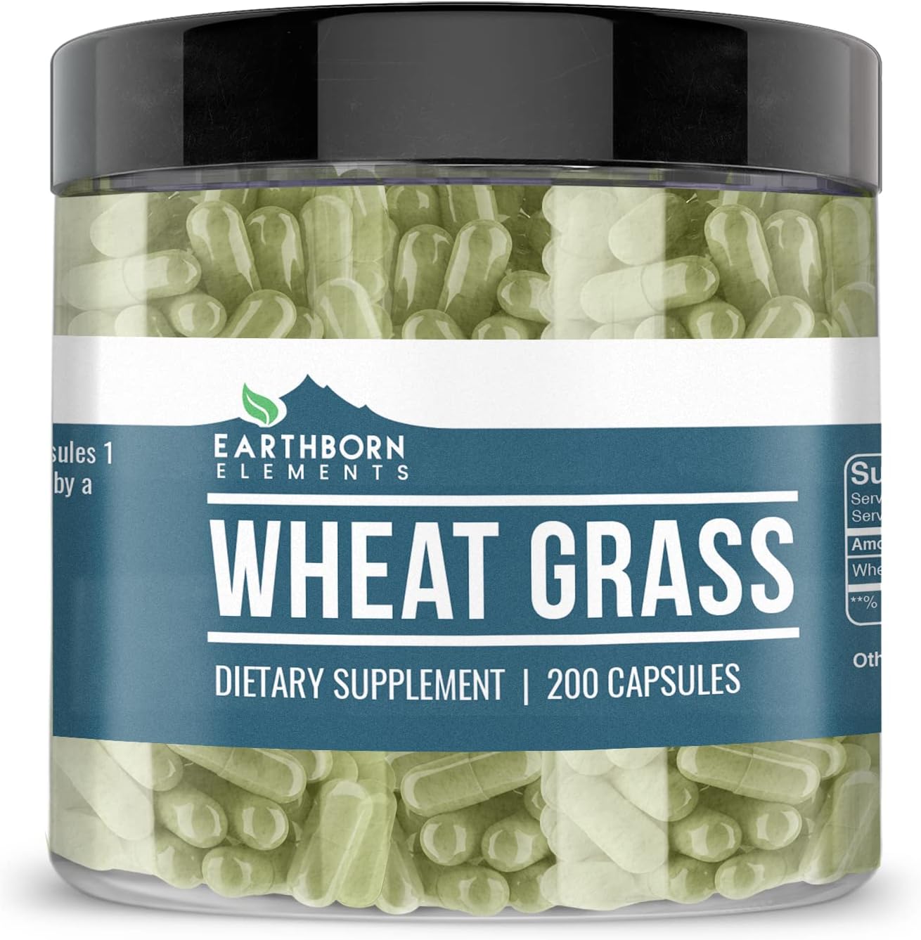 Pure & Undiluted Wheat Grass Capsules - 200 Count by Earthborn Elements, Additive-Free