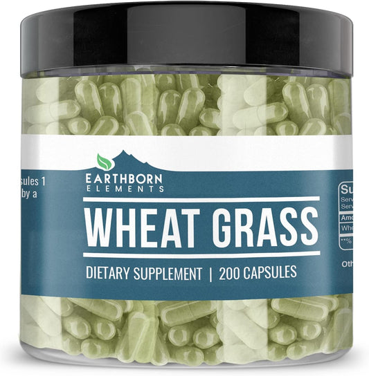 Pure & Undiluted Wheat Grass Capsules - 200 Count by Earthborn Elements, Additive-Free