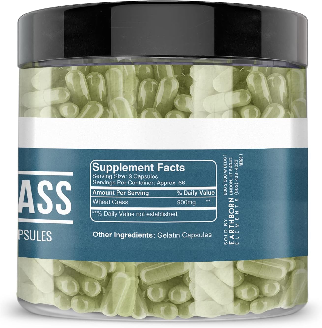 Pure & Undiluted Wheat Grass Capsules - 200 Count by Earthborn Elements, Additive-Free