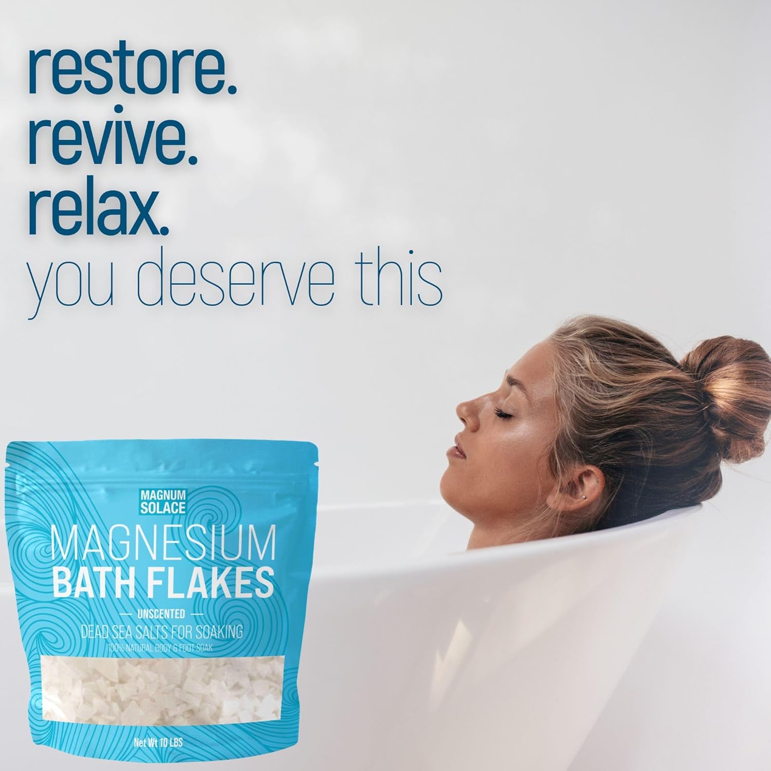 Pure Unscented Magnum Solace Magnesium Bath Flakes and Cream - Relaxing Magnesium Supplement for Body Relief
