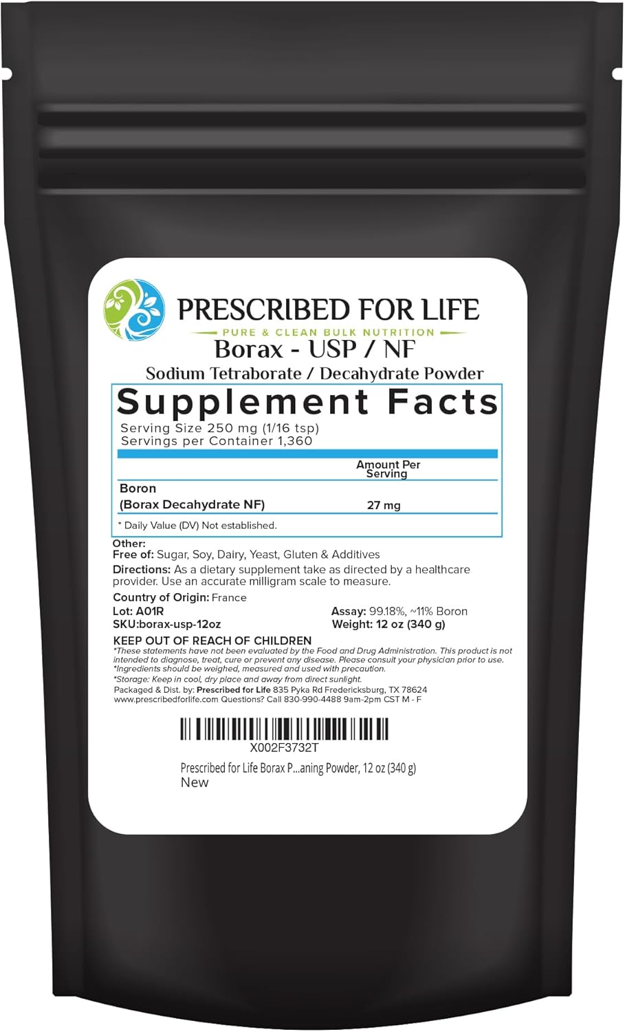 Pure USP NF Grade Borax Powder - All Natural Sodium Borate for Laundry, Slime & Cleaning (12oz)
