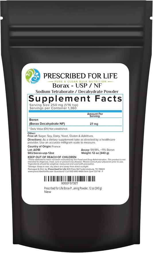 Pure USP NF Grade Borax Powder - All Natural Sodium Borate for Laundry, Slime & Cleaning (12oz)