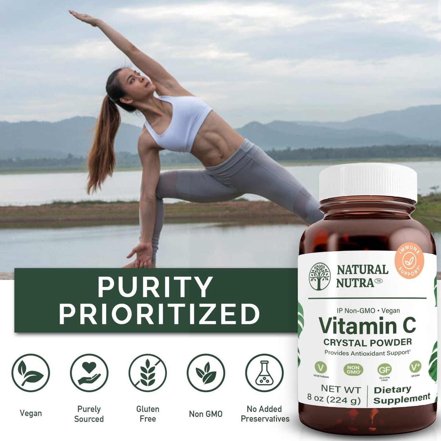 Pure Vitamin C Crystal Powder - Boost Immunity, Maintain Capillary Strength, Increase Iron Absorption - Non-GMO & Soy Free - 8 Oz