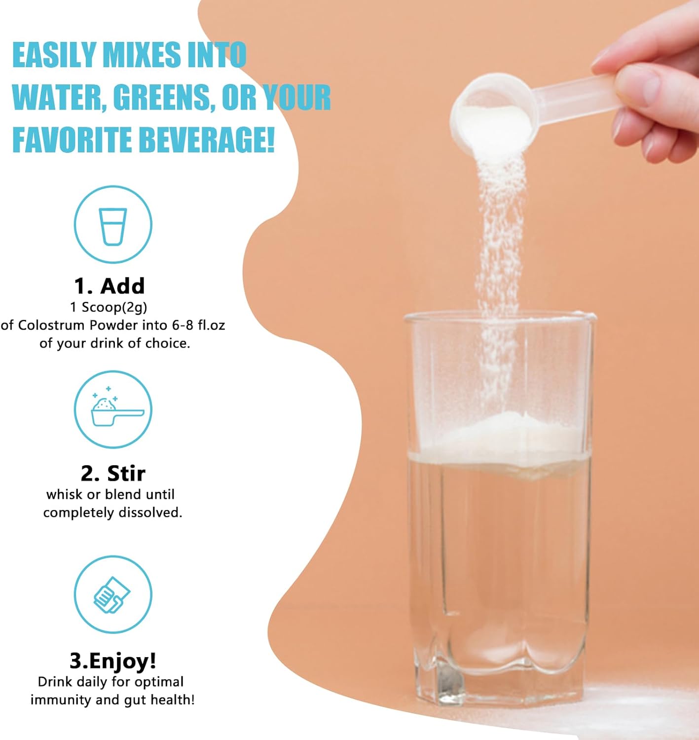 Pure Whole Bovine Colostrum Supplement Powder for Gut Health, Immune Support, Muscle Recovery, Skin & Wellness - 60% IgG - 3000 mg