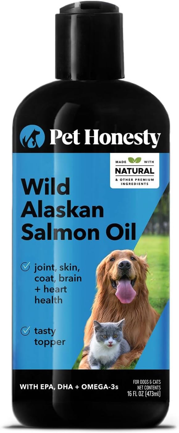 Pure Wild Alaskan Salmon Oil for Dogs and Cats - Omega-3 Fish Oil, Fatty Acids, Skin & Coat Health - 16 oz