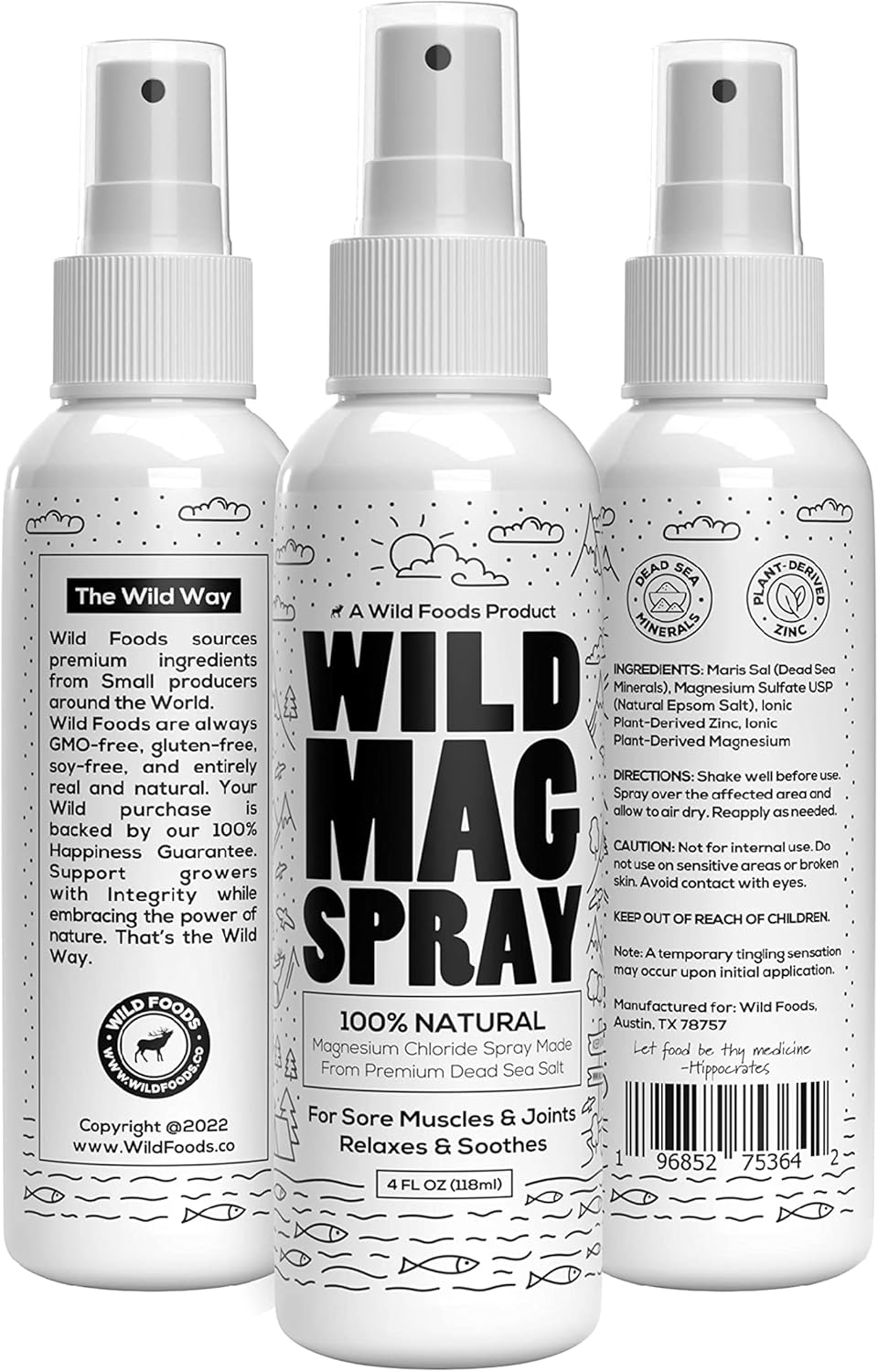 Pure Wild Magnesium Spray with Dead Sea Salt for Muscle Cramps, Joint Tension, Stress Relief - Natural and Effective
