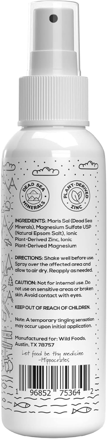 Pure Wild Magnesium Spray with Dead Sea Salt for Muscle Cramps, Joint Tension, Stress Relief - Natural and Effective