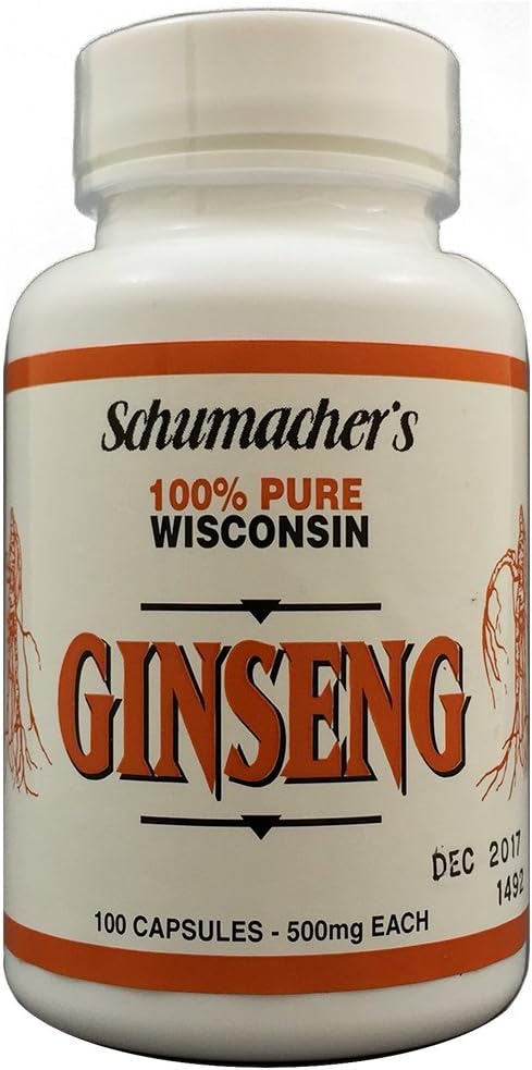 Pure Wisconsin Ginseng Capsules - 100 Capsules, 500mg - Schumacher Ginseng's Finest Ginseng Supplement
