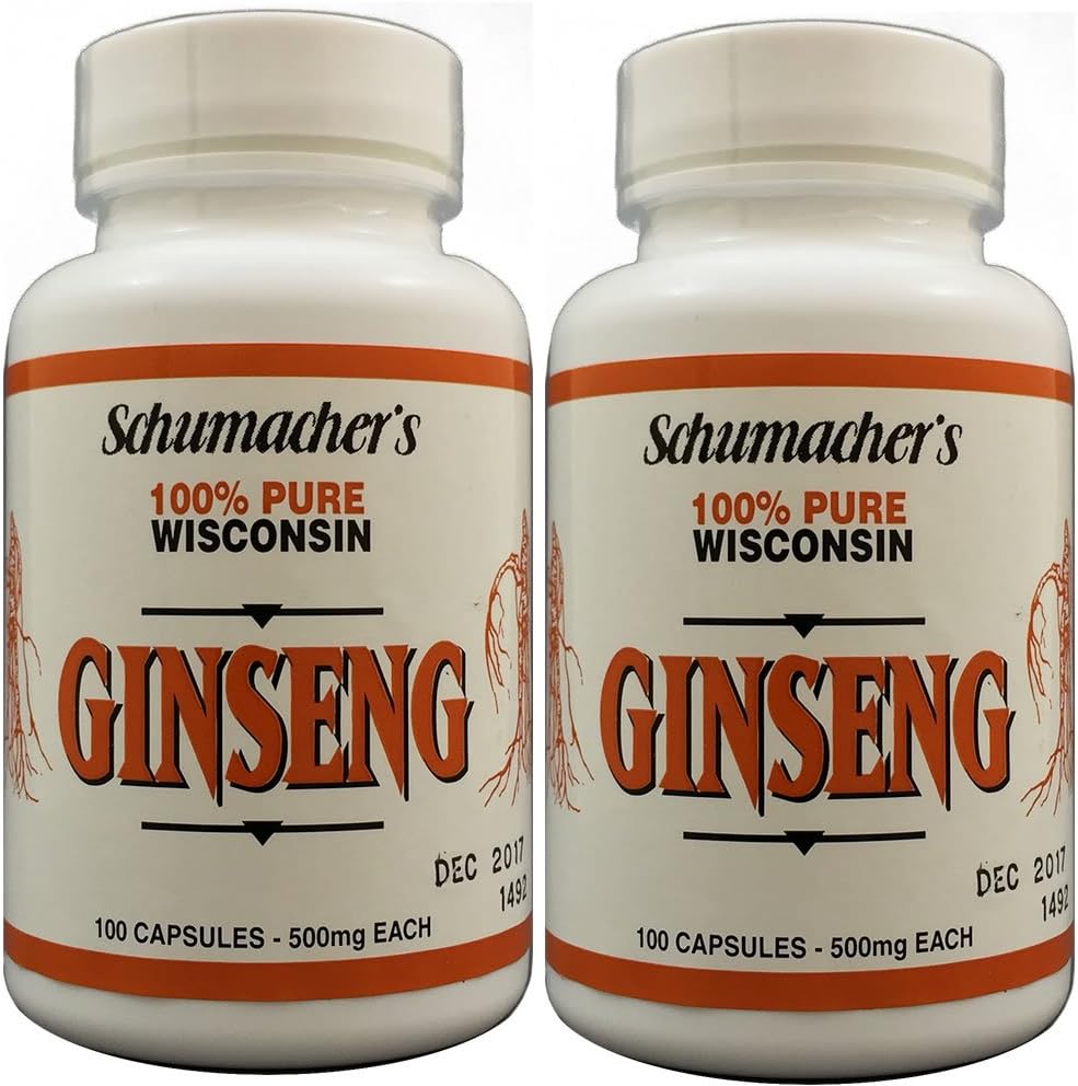 Pure Wisconsin Ginseng Capsules - 100 Capsules, 500mg - Schumacher Ginseng's Finest Ginseng Supplement