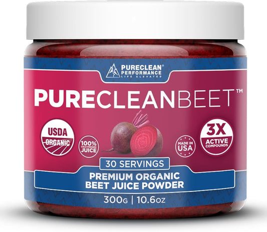 PureClean Performance Beet Juice Powder - Premium Potency Nitric Oxide Support for Energy, Health & Circulation - Organic Cold-Pressed Formula - 30 Servings