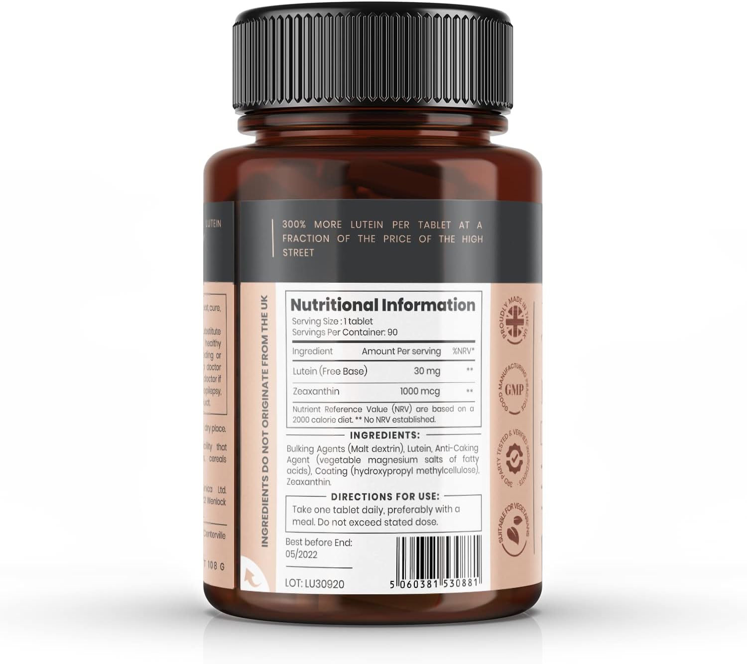 Pureclinica 3x Strength Lutein 30mg with 1000mcg Zeaxanthin - 90 Tablets (3 Months Supply)