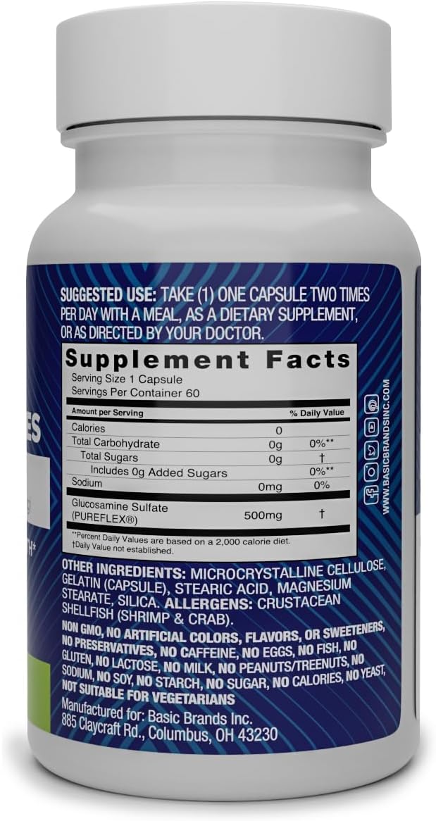 Pureflex Glucosamine Sulfate 500mg - 60 Count - Premium Joint Health Support by Pura Salud