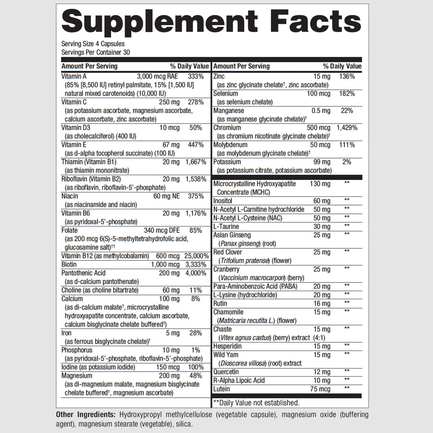 PureFormulas PureMulti for Women - 120 Capsules of Non-GMO Comprehensive Daily Multivitamin with Essential Nutrients and Herbal Support