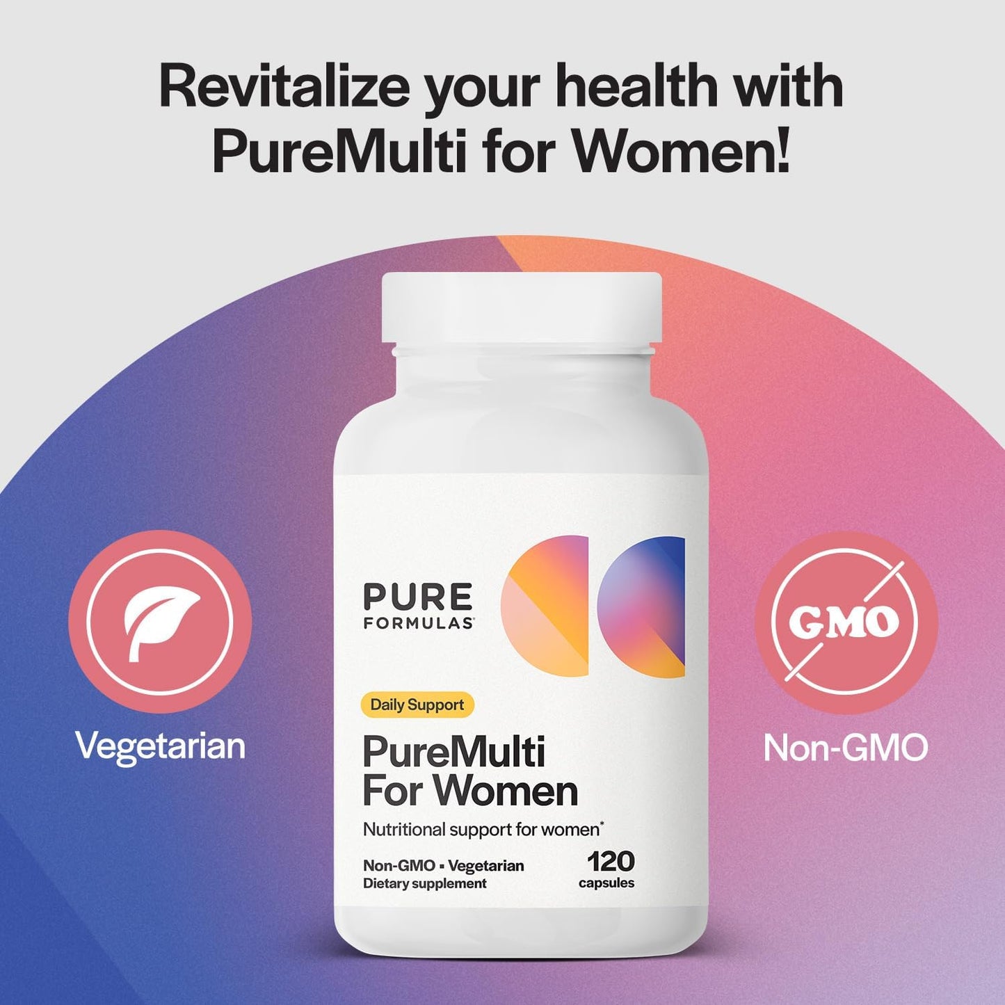 PureFormulas PureMulti for Women - 120 Capsules of Non-GMO Comprehensive Daily Multivitamin with Essential Nutrients and Herbal Support