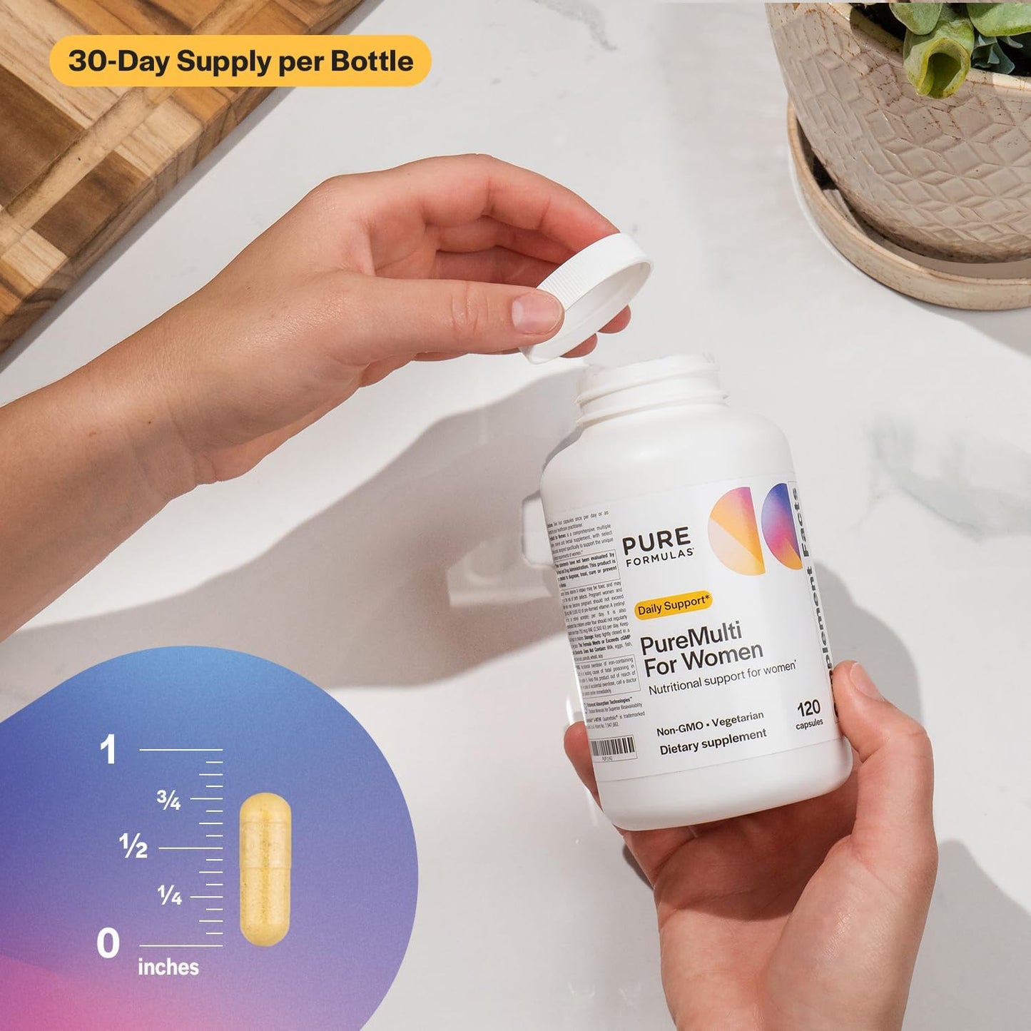 PureFormulas PureMulti for Women - 120 Capsules of Non-GMO Comprehensive Daily Multivitamin with Essential Nutrients and Herbal Support