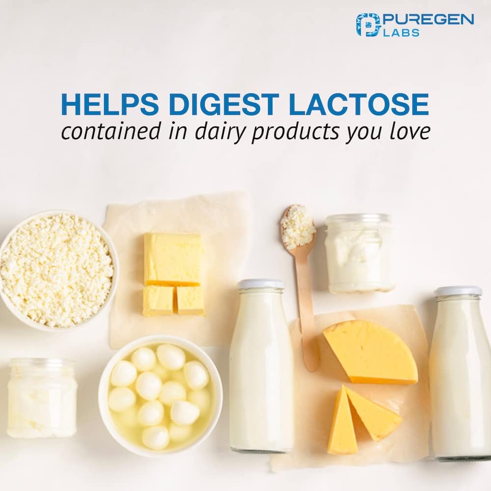 Puregen Labs Dairy Relief Fast Acting Lactase Enzyme 3000 FCC - Lactose Intolerance Pills 3 Pack - 270 Caplets
