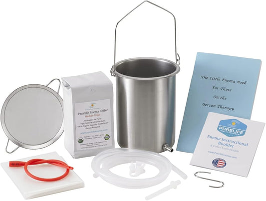 Purelife Enema Coffee Kit - 2 Qt Stainless Steel Bucket - Lab Tested Organic Coffee - Mold & Fungus Free - Made in USA