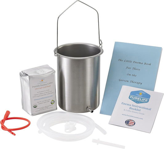 Purelife Gold Roast Mold-Free Enema Coffee Kit with Silicone Tubing - 2 Qt - Non-Toxic USA-Made Detox Solution
