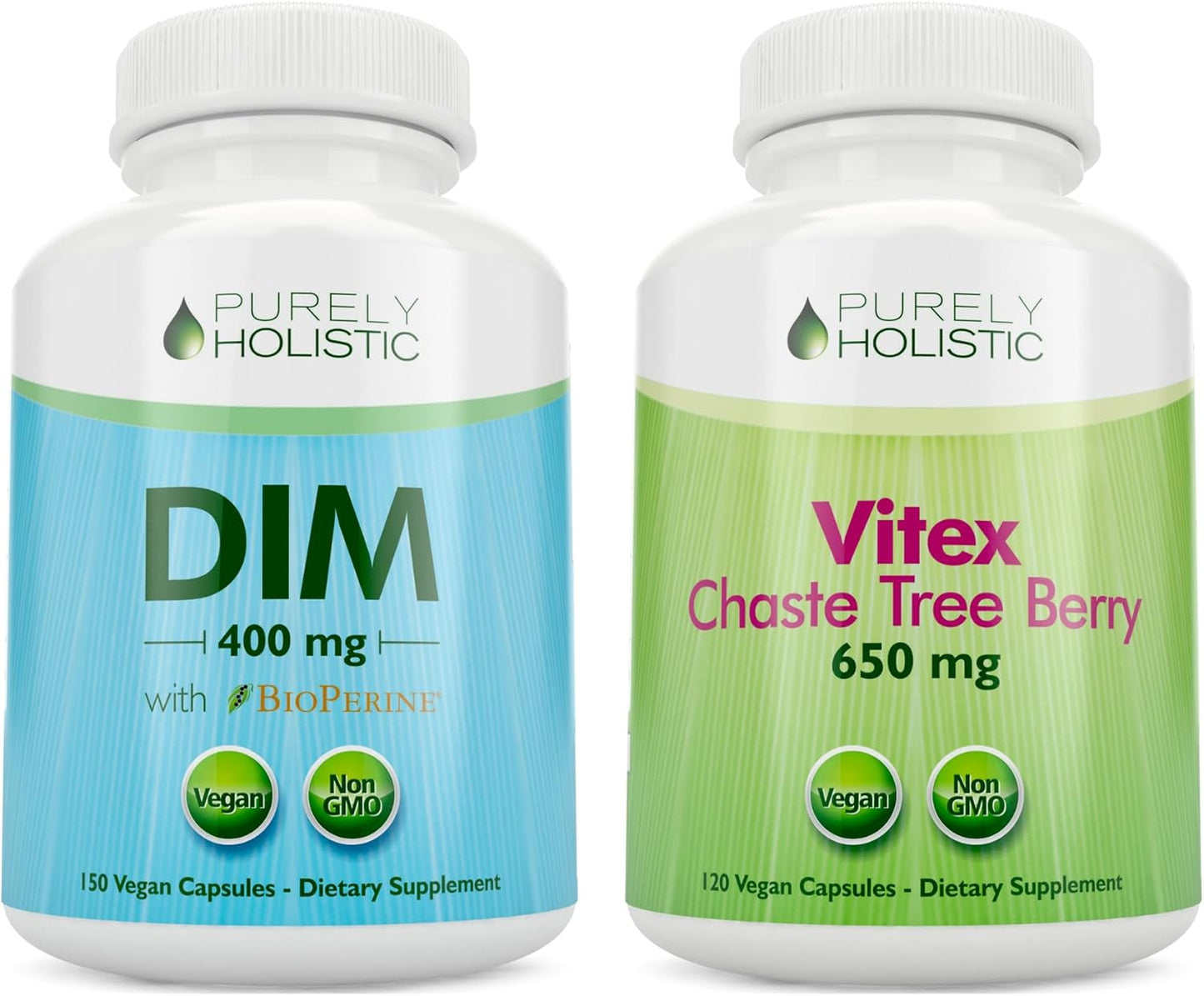 Purely Holistic Dim 400mg & Vitex Chaste Berry 650mg Bundle with Bioperine - 270 Vegan Capsules - USA Made