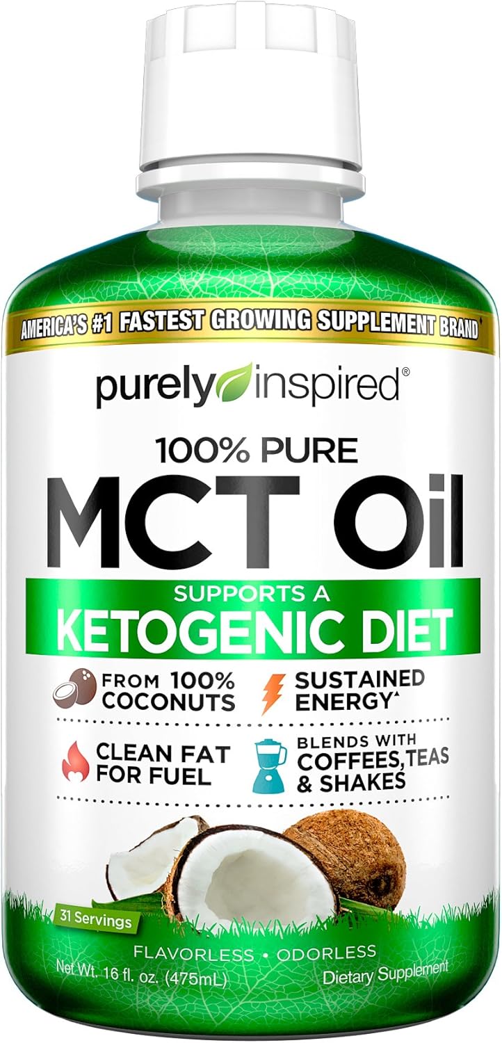 Purely Inspired MCT Oil for Keto & Paleo Diets - Non-GMO Coconut Oil Source - 16 fl oz Unflavored Blend for Coffee, Tea, Shakes - Sustained Energy Boost