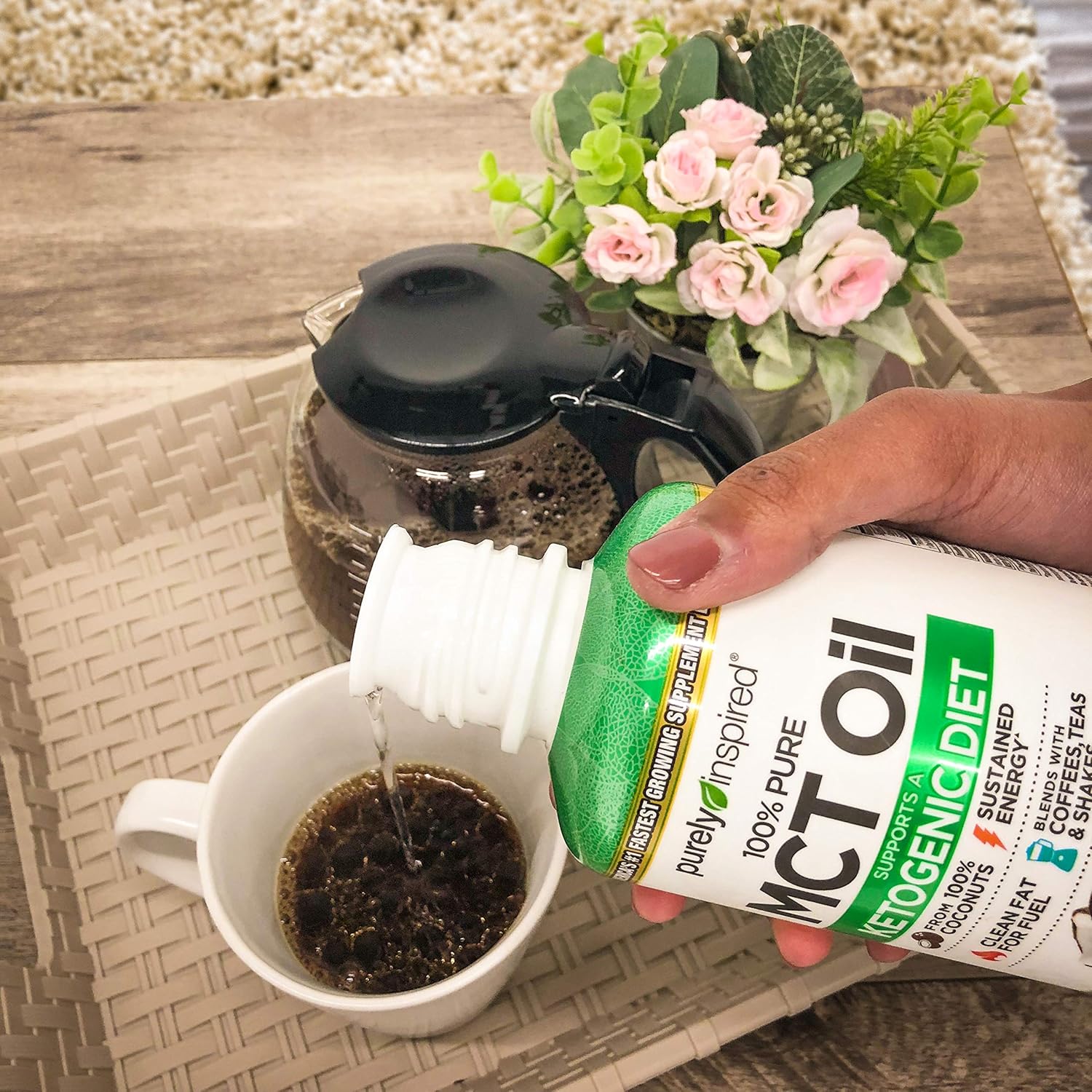 Purely Inspired MCT Oil for Keto & Paleo Diets - Non-GMO Coconut Oil Source - 16 fl oz Unflavored Blend for Coffee, Tea, Shakes - Sustained Energy Boost