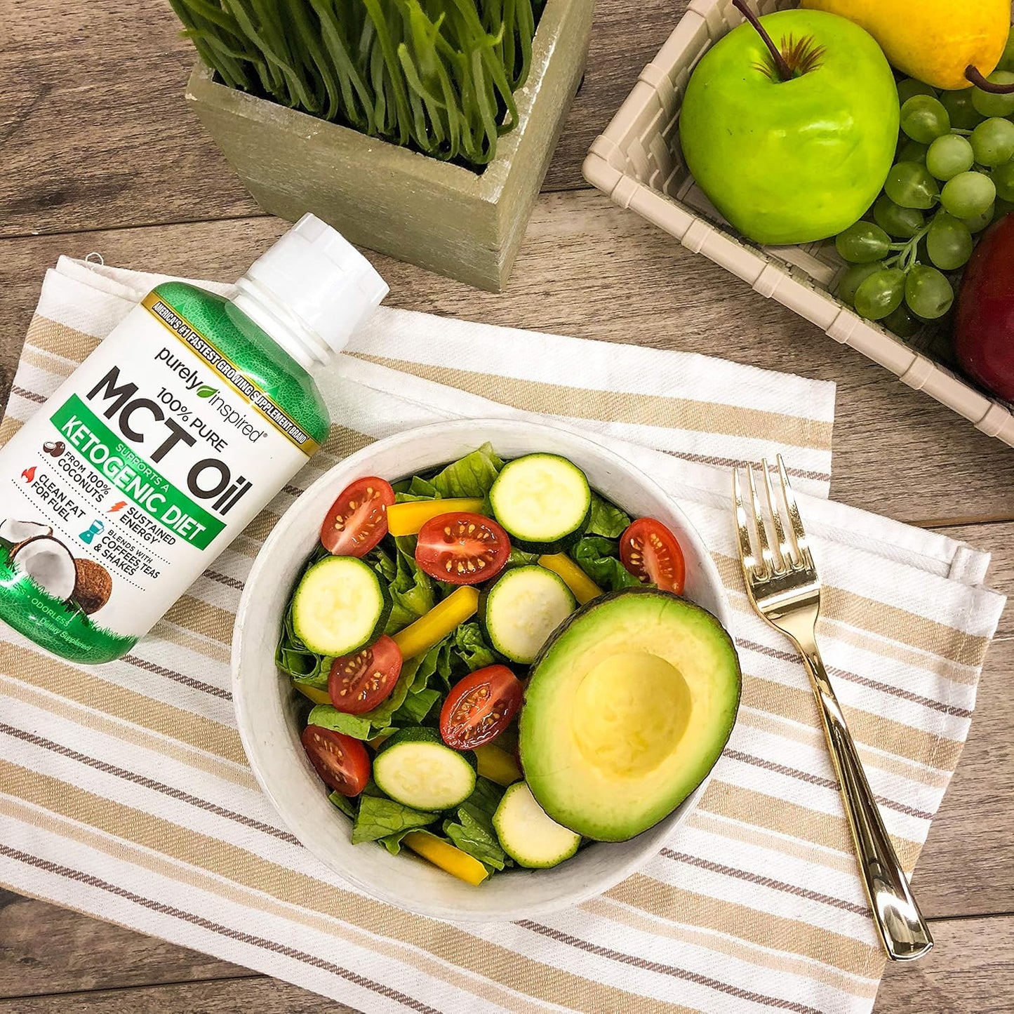 Purely Inspired MCT Oil for Keto & Paleo Diets - Non-GMO Coconut Oil Source - 16 fl oz Unflavored Blend for Coffee, Tea, Shakes - Sustained Energy Boost