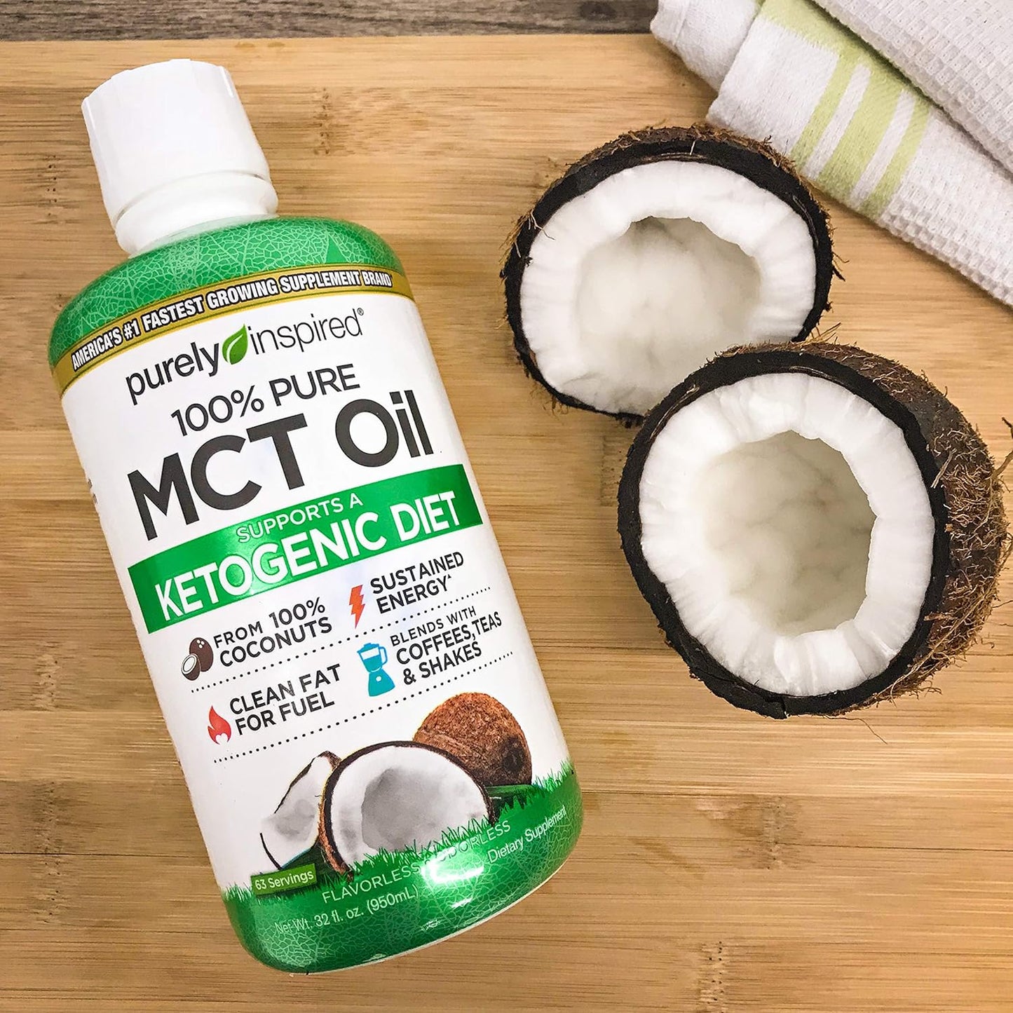 Purely Inspired MCT Oil for Keto & Paleo Diets - Non-GMO Coconut Oil Source - 16 fl oz Unflavored Blend for Coffee, Tea, Shakes - Sustained Energy Boost