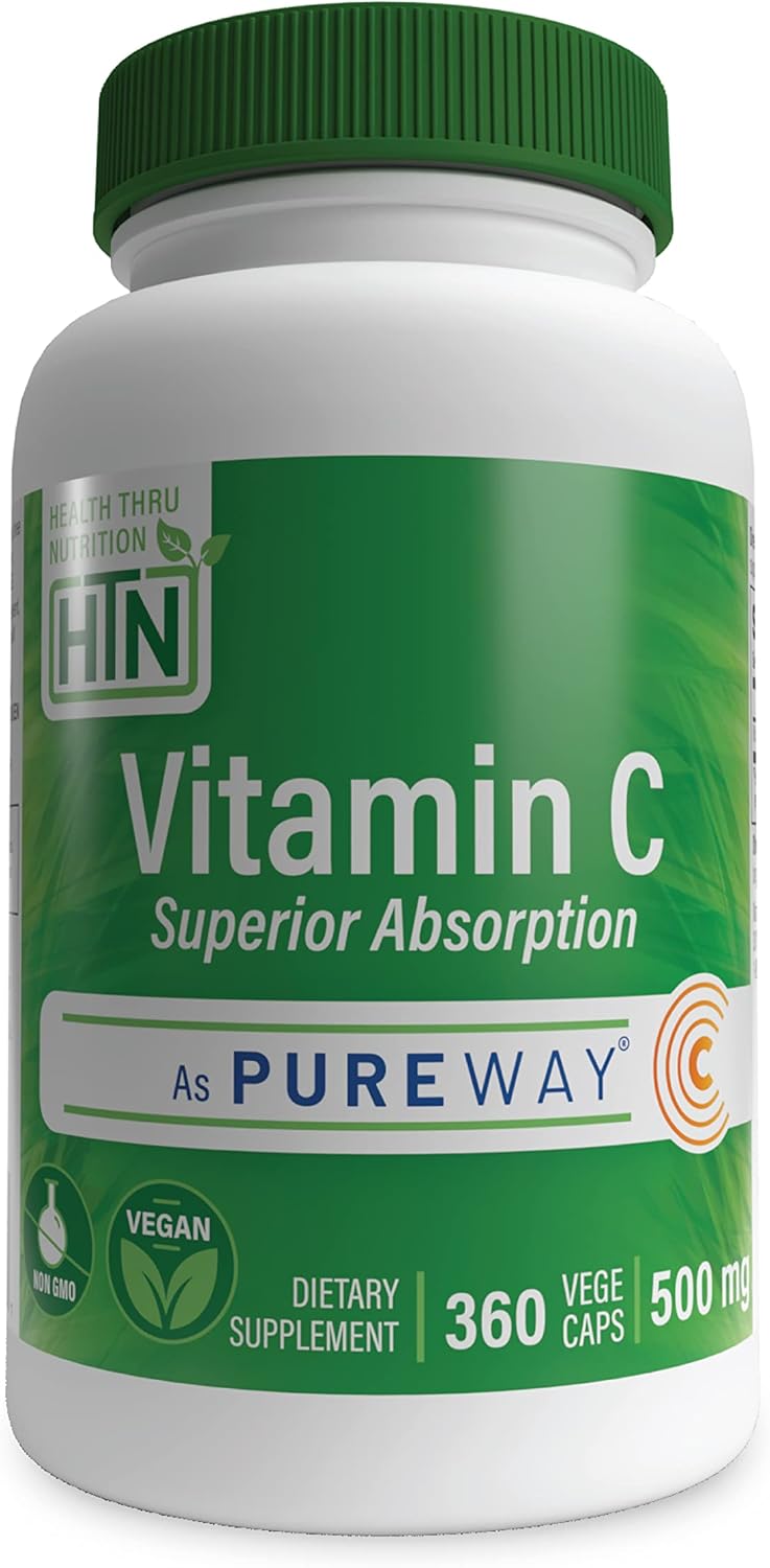 PureWay-C Vitamin C 500mg 360 Vegecaps for Superior Absorption | Immune Support & Collagen Boost | Vegan, Non-GMO, Gluten-Free | 3rd Party Tested