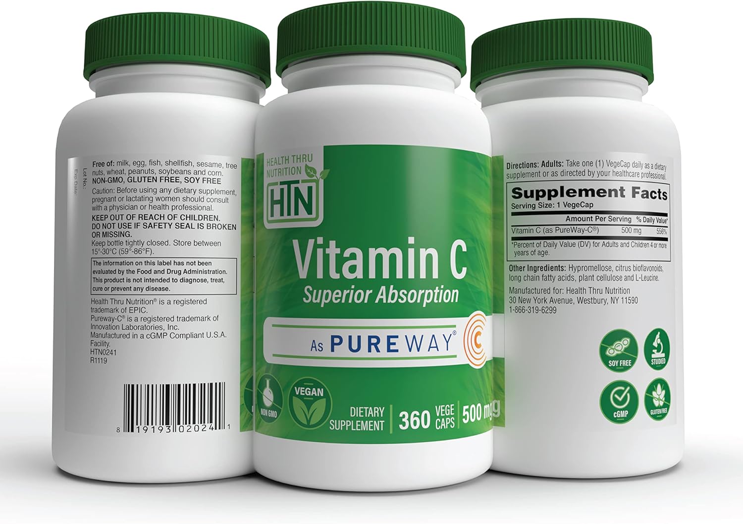 PureWay-C Vitamin C 500mg 360 Vegecaps for Superior Absorption | Immune Support & Collagen Boost | Vegan, Non-GMO, Gluten-Free | 3rd Party Tested