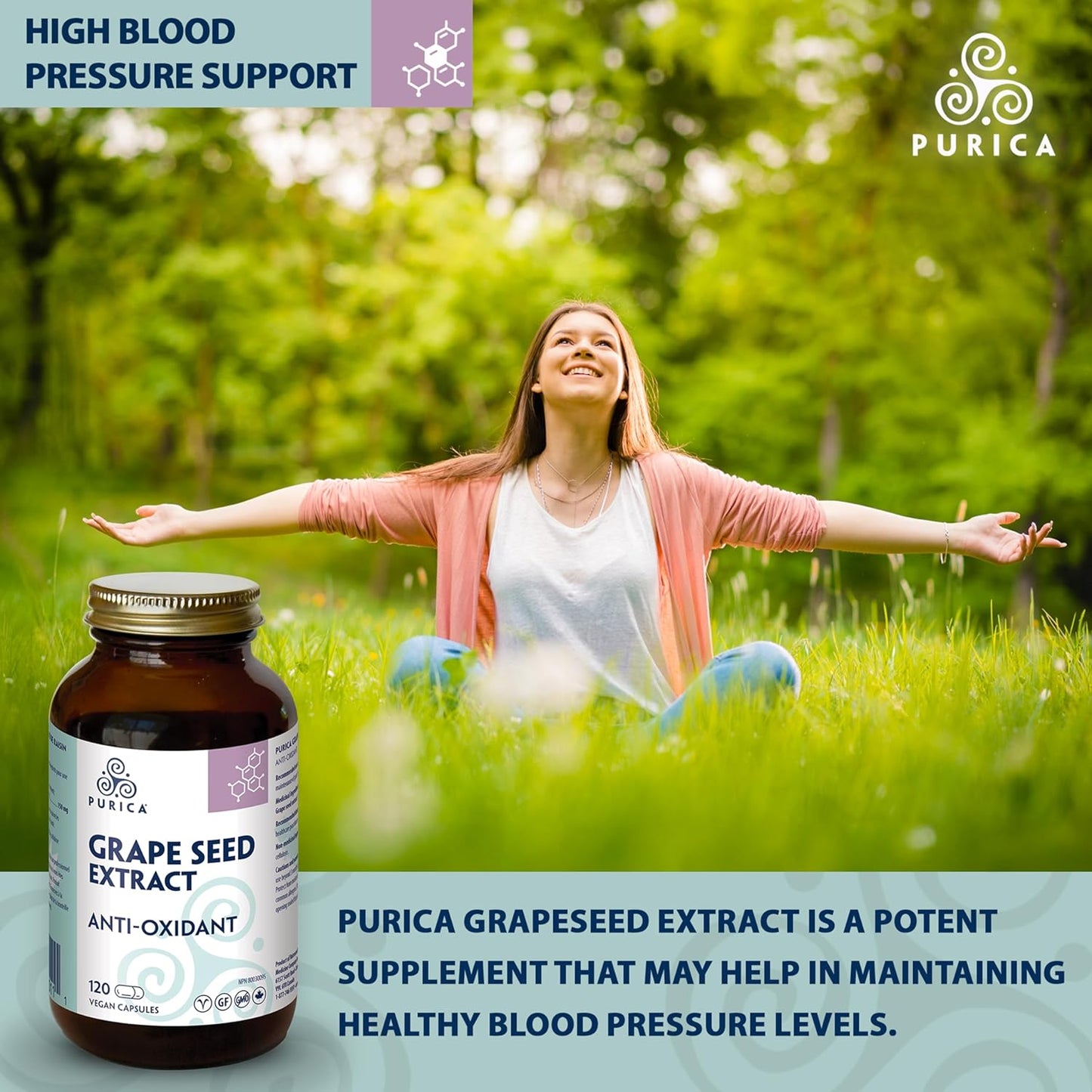Purica Grape Seed Extract Capsules - 120 Vcaps - Antioxidant Support Supplement