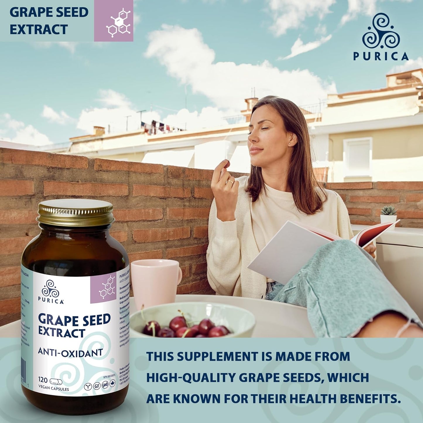 Purica Grape Seed Extract Capsules - 120 Vcaps - Antioxidant Support Supplement