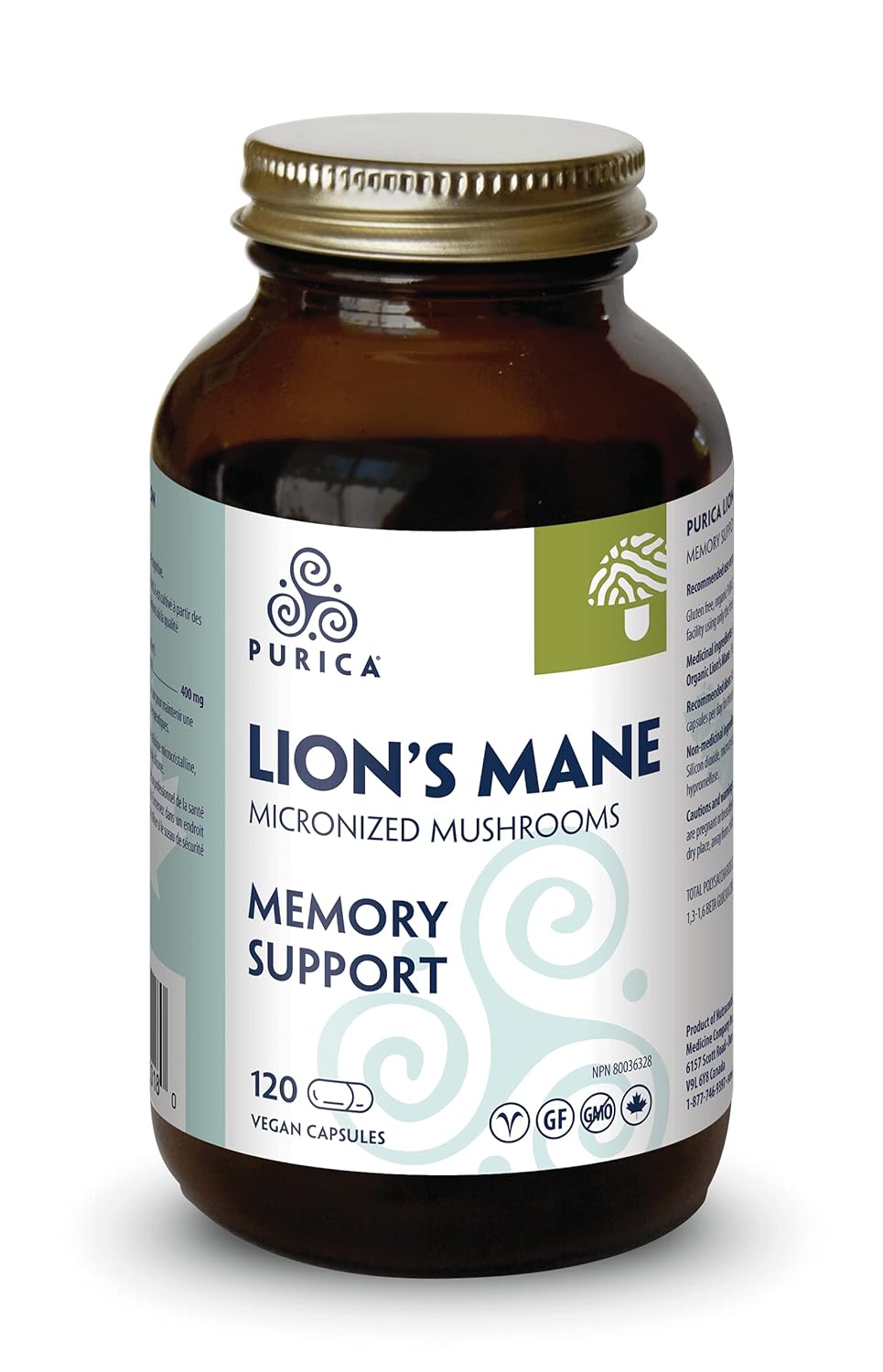 PURICA Lion's Mane Micronized Mushrooms - 120 Vegan Capsules for Cognitive Health, Focus, and Memory Support