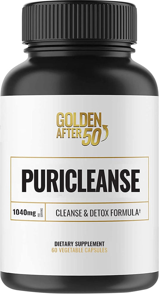 PuriCleanse Detox and Colon Cleanse Support - 60 Capsules, 1040mg - Gut Cleanse and Fiber Supplement for Men and Women - Golden After 50