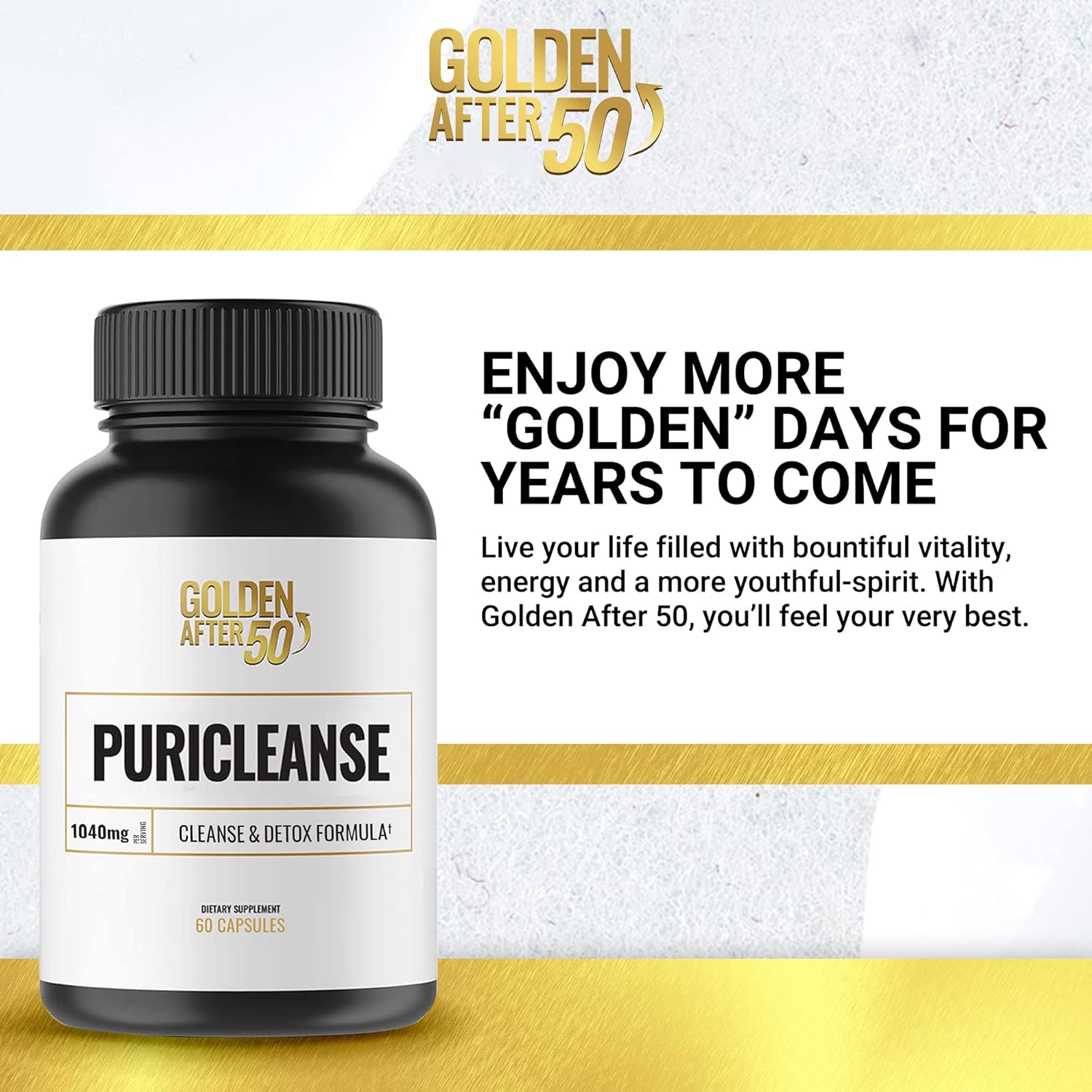 PuriCleanse Detox and Colon Cleanse Support - 60 Capsules, 1040mg - Gut Cleanse and Fiber Supplement for Men and Women - Golden After 50