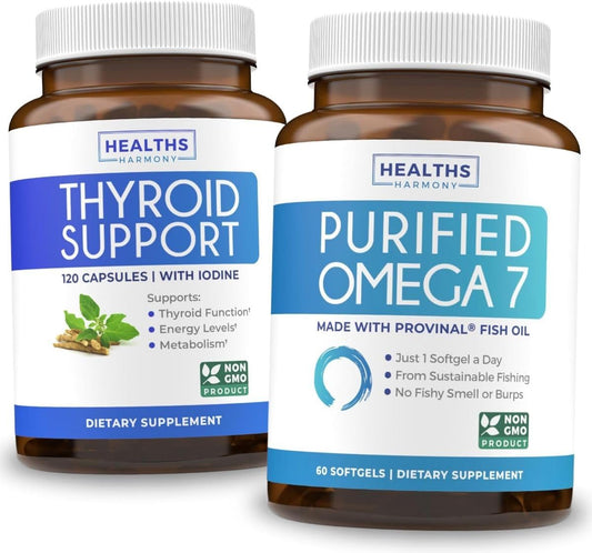 Purified Omega-7 Softgels & Thyroid Support Energy Bundle - 2-Month Supply for Health and Energy Boost