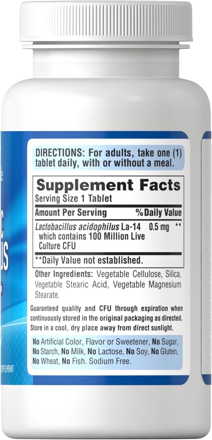 Puritan's Pride Acidophilus Probiotic Tablets, 100 Count - White