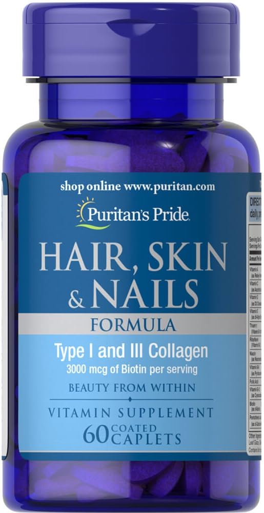 Puritan's Pride Biotin Hair Skin and Nails Formula Caplets - 3000 Mcg, 60 Count