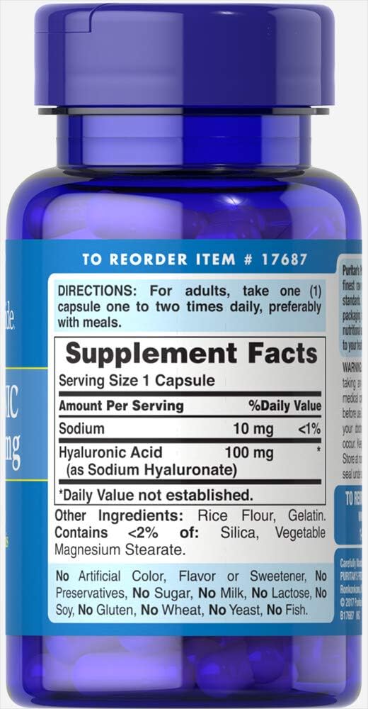 Puritan's Pride Hyaluronic Acid Capsules - 100mg, 30 Count Bottle