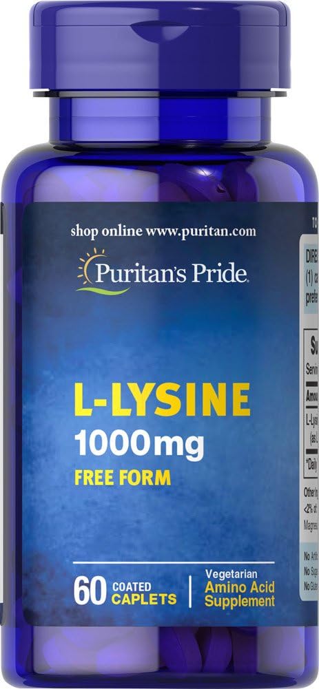 Puritan's Pride L-Lysine 1000 mg Caplets - 60 Count Bottle for Immune Support and Cold Sore Prevention