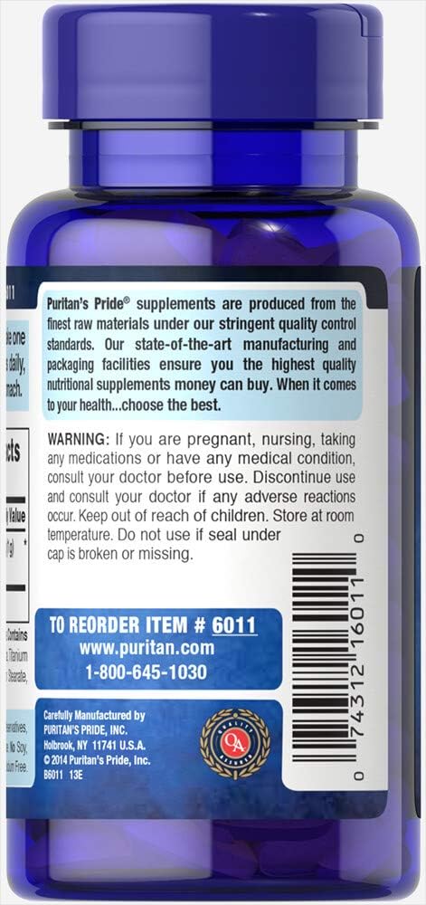 Puritan's Pride L-Lysine 1000 mg Caplets - 60 Count Bottle for Immune Support and Cold Sore Prevention