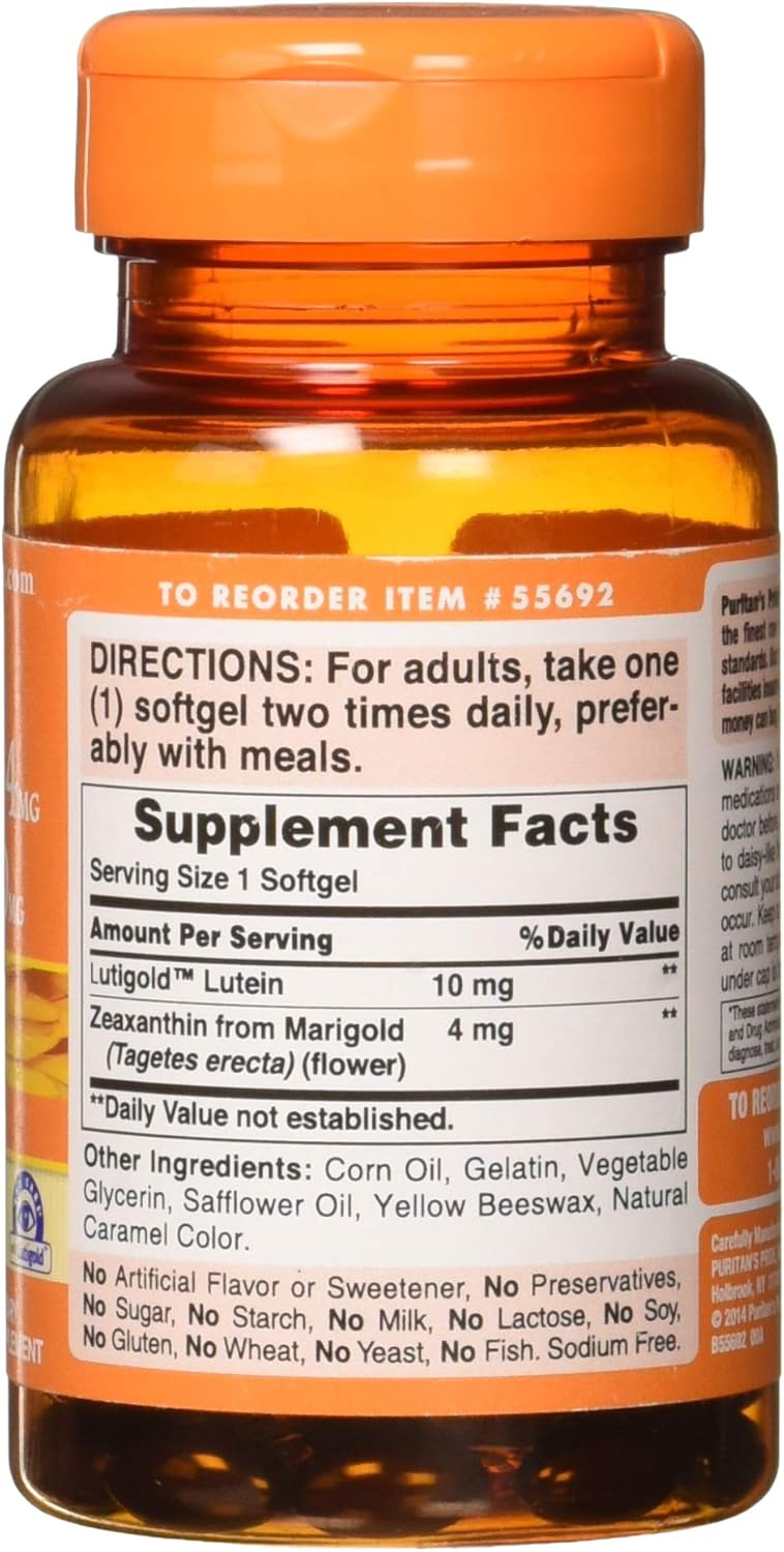 Puritan's Pride Lutein 10mg and Zeaxanthin 4mg Capsules for Healthy Eyes, 60 ct - Pack of 2