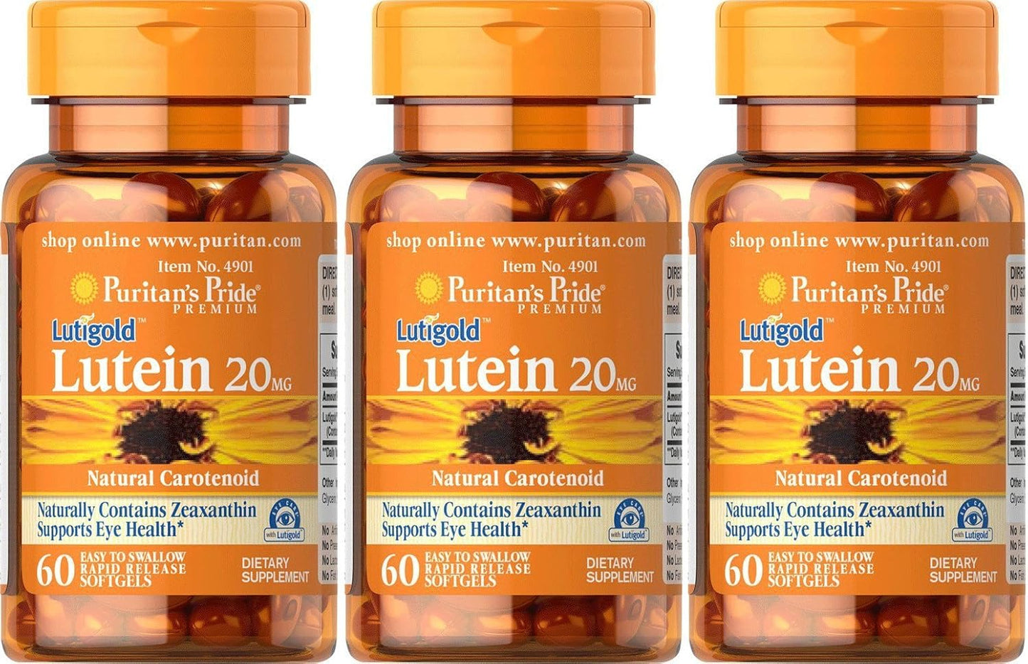 Puritan's Pride Lutigold Lutein Softgels 20mg 3-Pack (180 Total) by Kaxilu