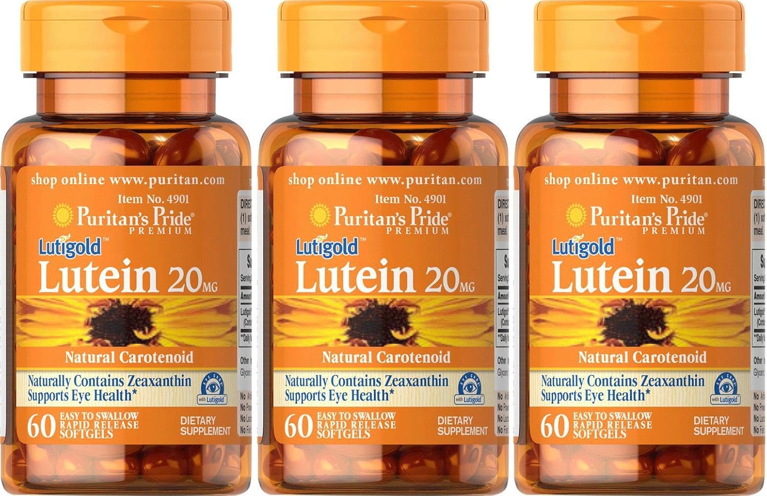 Puritan's Pride Lutigold Lutein Softgels 20mg 3-Pack (180 Total) by Kaxilu