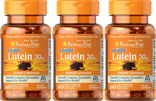 Puritan's Pride Lutigold Lutein Softgels 20mg 3-Pack (180 Total) by Kaxilu