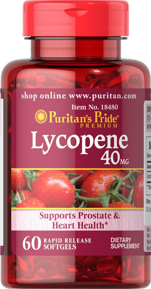Puritan's Pride Lycopene 40MG 60 Capsules - Pack of 2 for Prostate & Heart Health (120 Total)